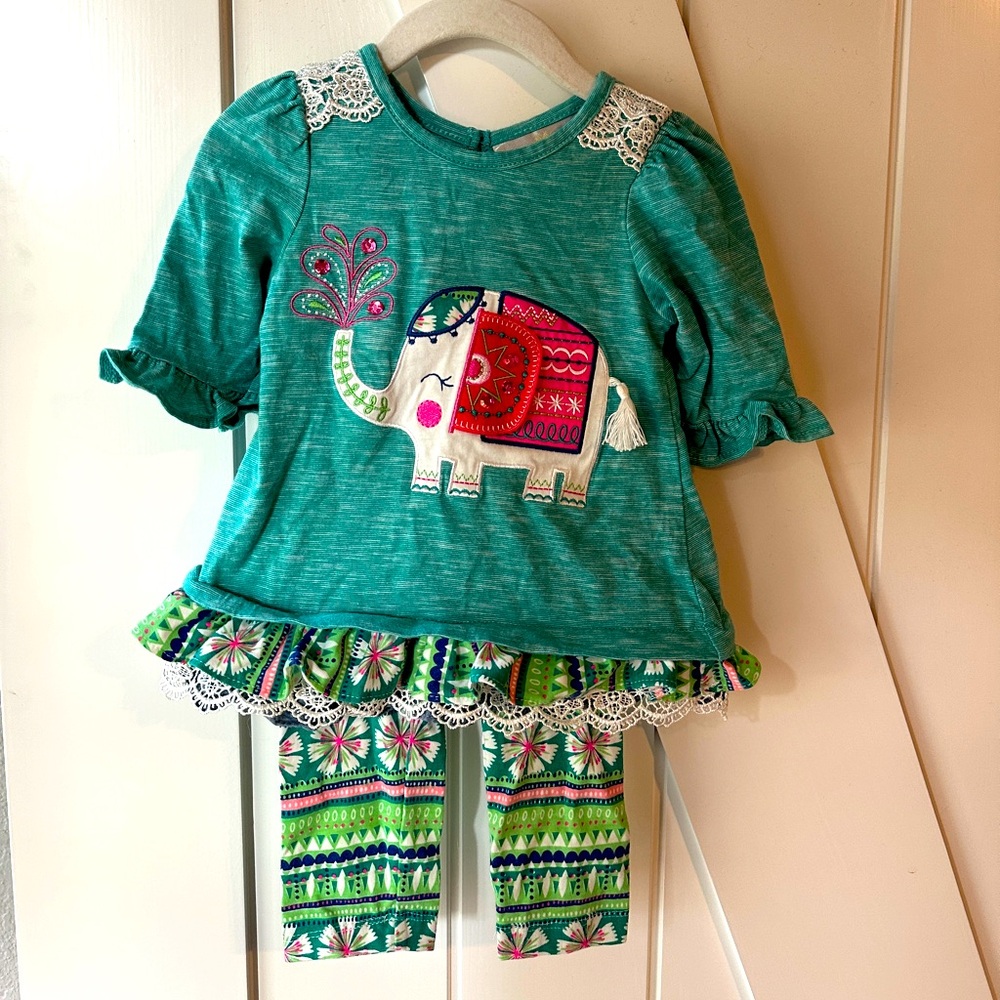 Girls 18m Rare Editions Green Elephant Legging Set